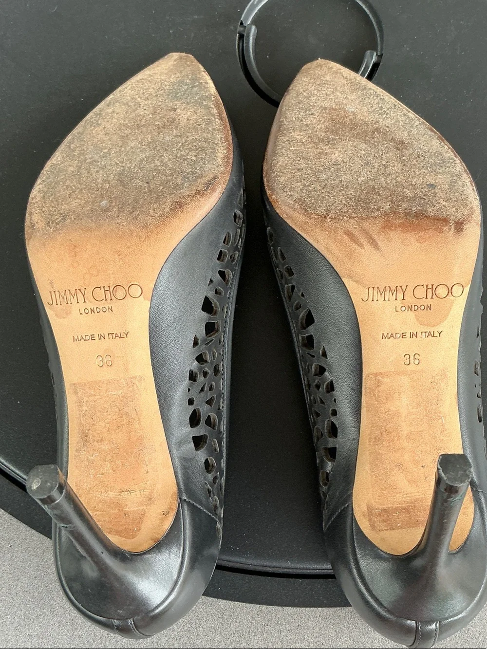 Jimmy Choo Black Laser-cut Kid Leather Romy 85 Pumps